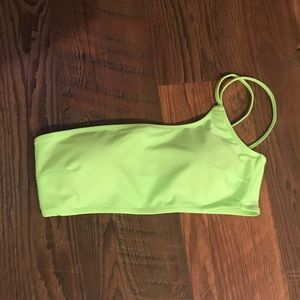 One shoulder bandeau bikini top neon green